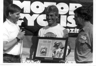 Keith receives Motorcyclist of the Year award from Motor Cyclist Magazine, 1991
