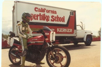 Eddie Lawson as guest instructor for the school, 1982.